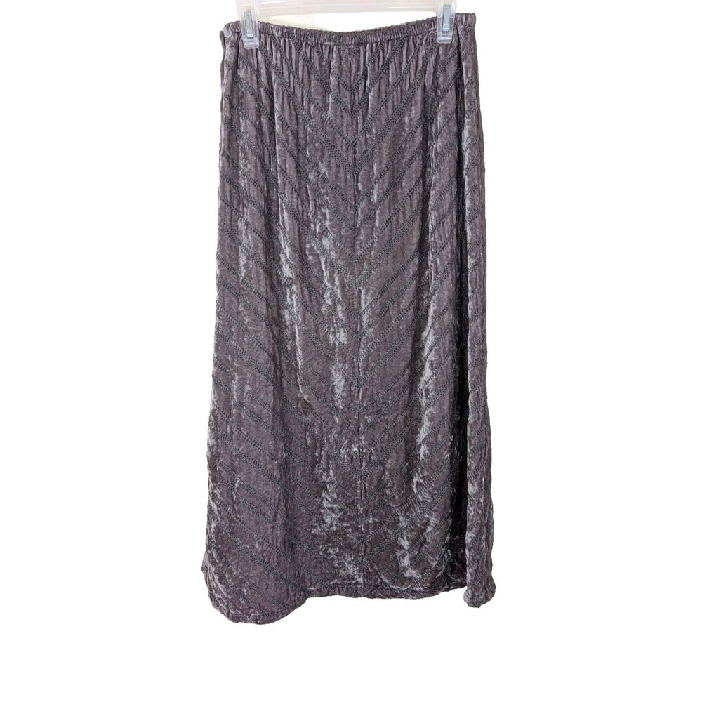 J. Jill Maxi Skirt Velvet Gray Chevron Stitch Elastic Waist Side Zip Boho Size 6